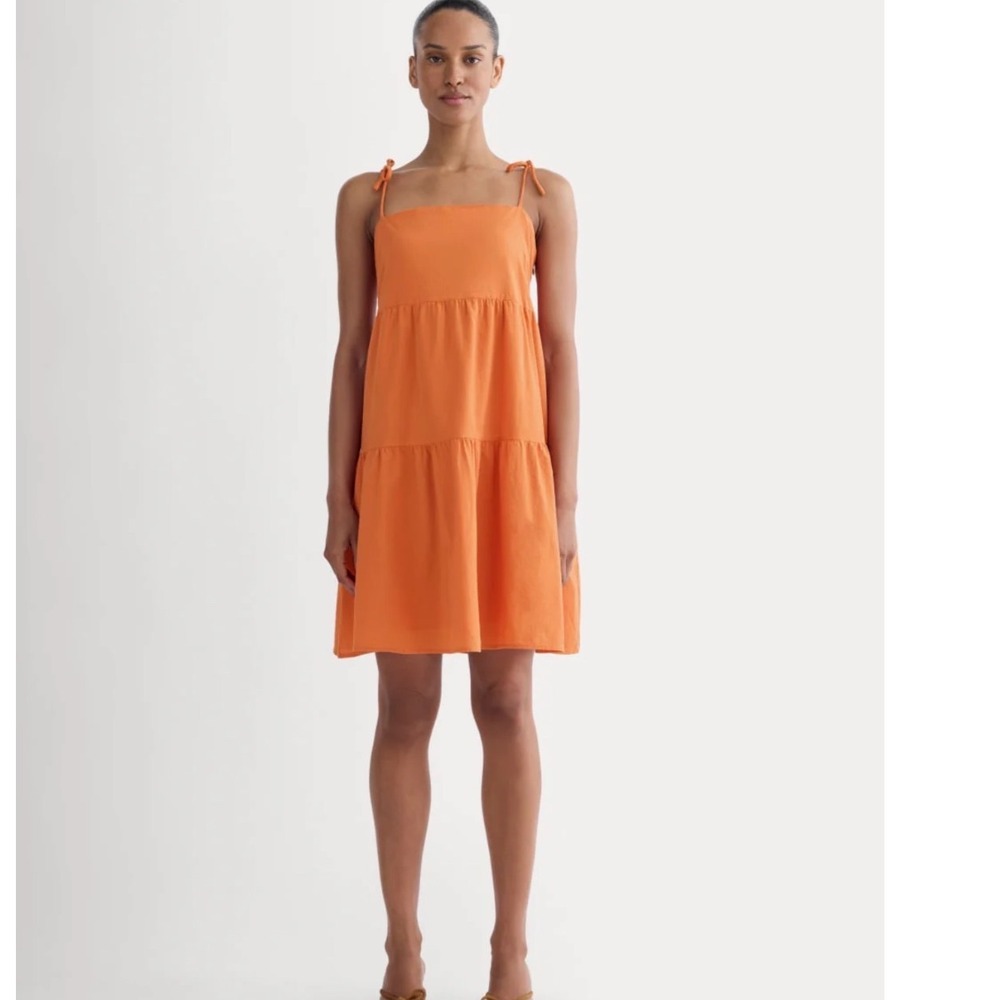 Everlane Orange Tiered Mini Dress Organic Cotton Tie Strap Sleeveless Small